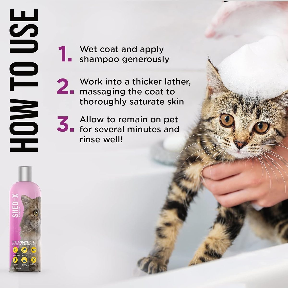 How to use Shed-X cat shampoo in three steps